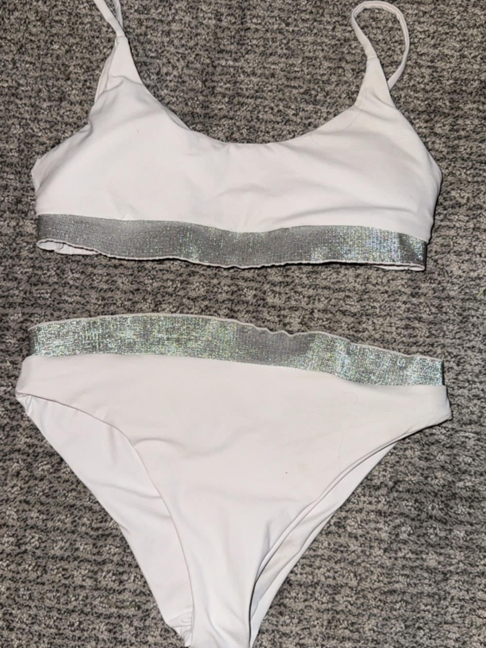 White Bikini Set with Iridescent Silver Band